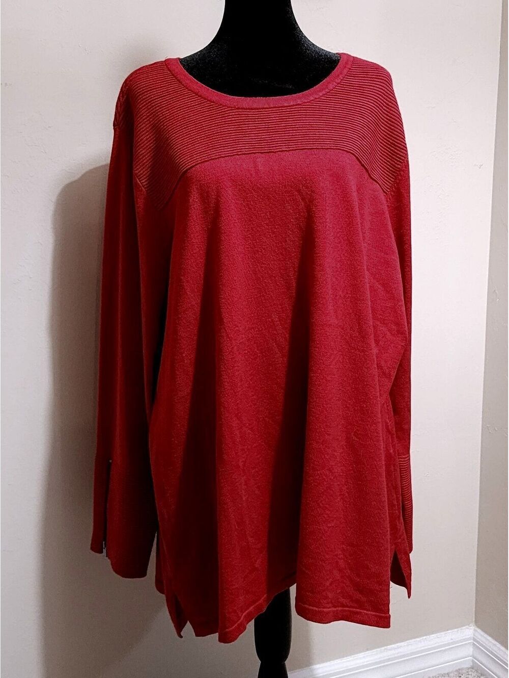 Chico's Wild Poppy Red Tunic Sweater with Zipper Detail Size 4 XXL